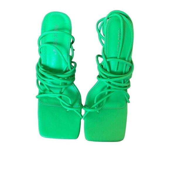 Strike a pose wrap up neon green stiletto heels, size 7 - Picture 4 of 9